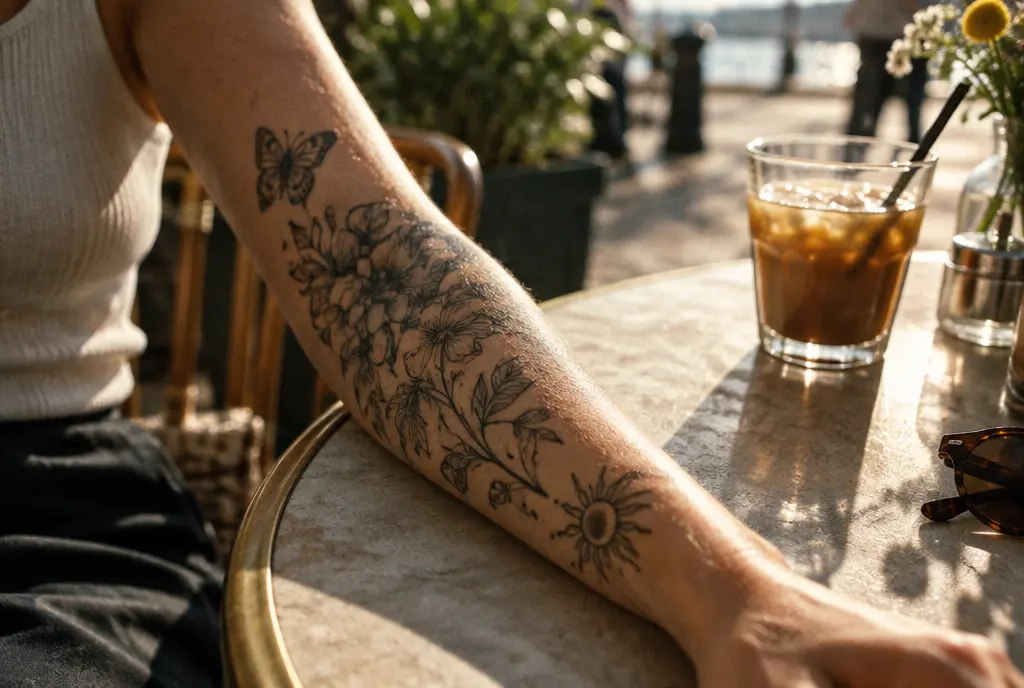 An outer forearm on a summer afternoon – one of the most visible spots, and one of the sunniest, where sunscreen makes the biggest difference.