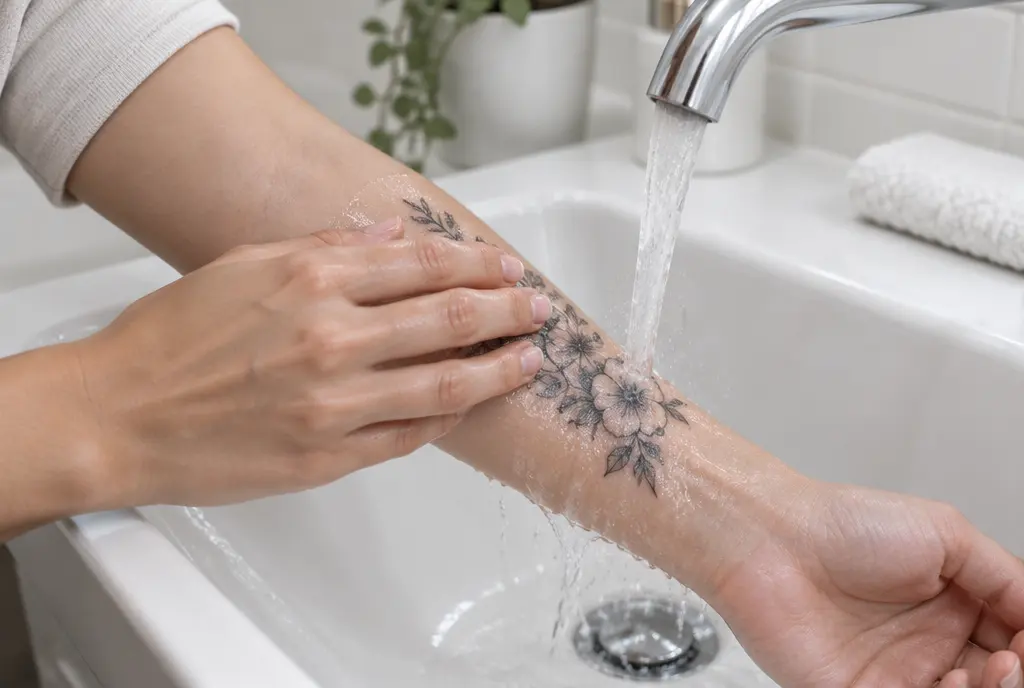 The first wash: lukewarm water, unscented soap and fingertips only – then pat dry with a clean towel and let the skin breathe.