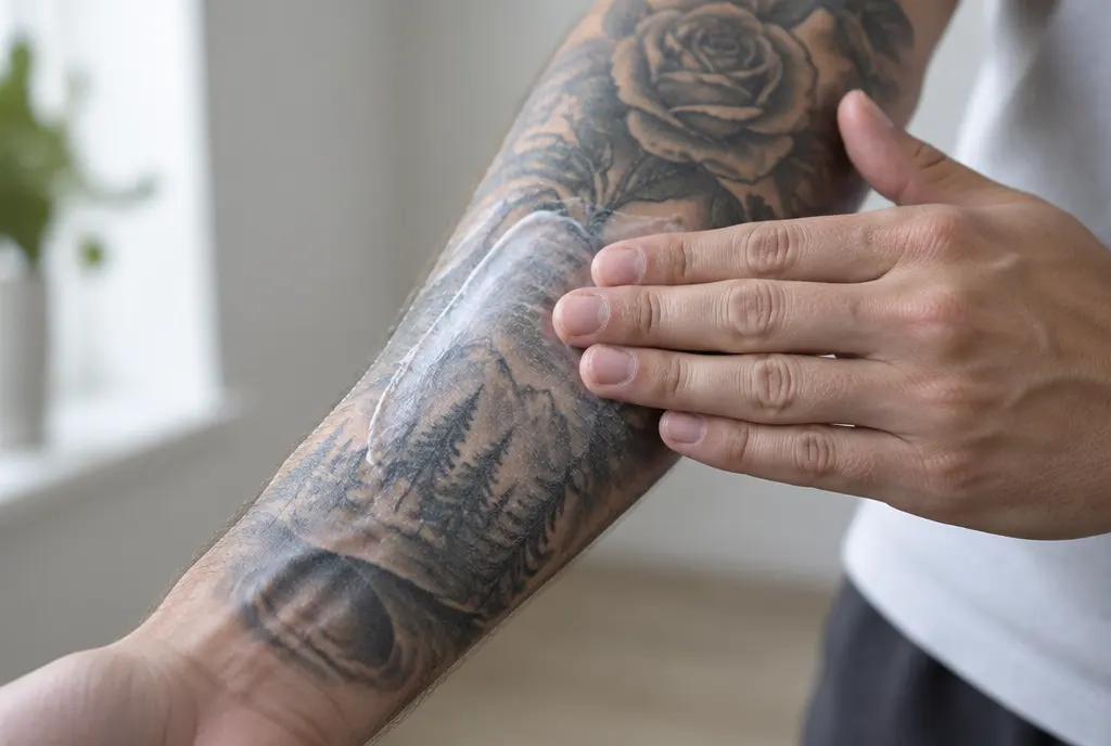 A thin layer of unscented lotion on a years-old tattoo – well-hydrated skin keeps lines looking sharper and colours more vivid.